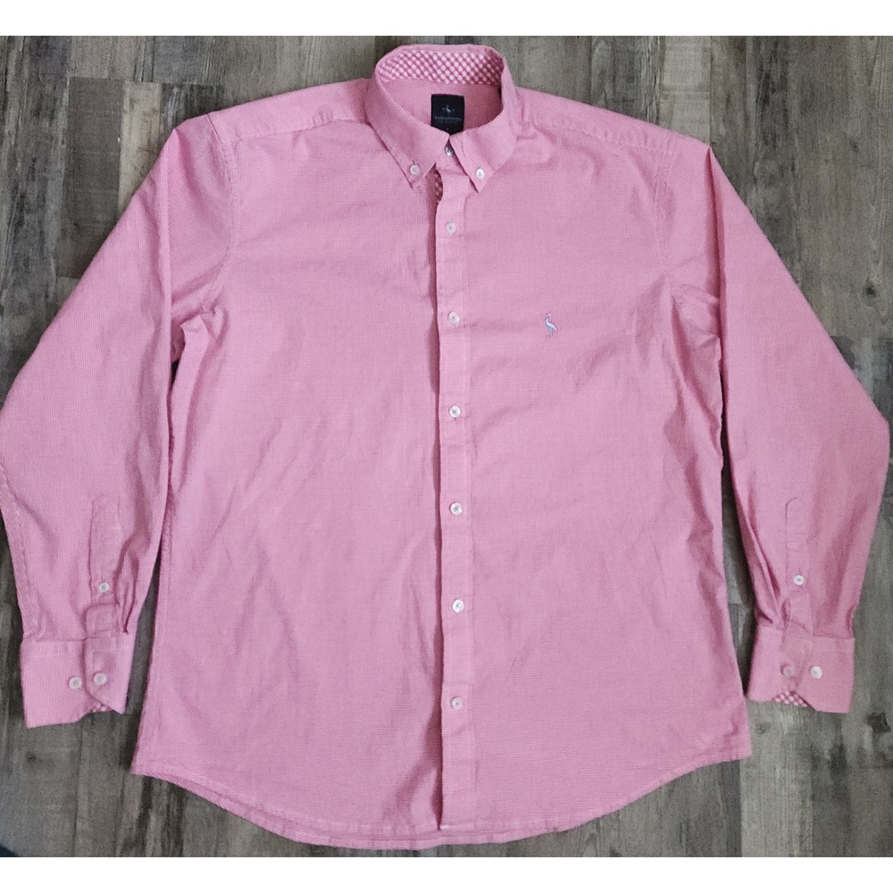 Tailorbyrd Button Down Shirt Mens Large Pink Micro Gingham Flamingo Long Sleeve